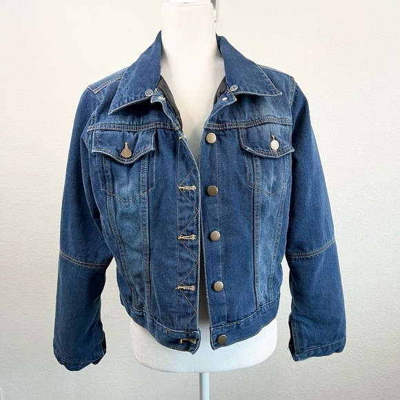 Brave Soul Dark Wash Quilted Lined Puffy Button Front Denim Jean Jacket Medium - Picture 1 of 6